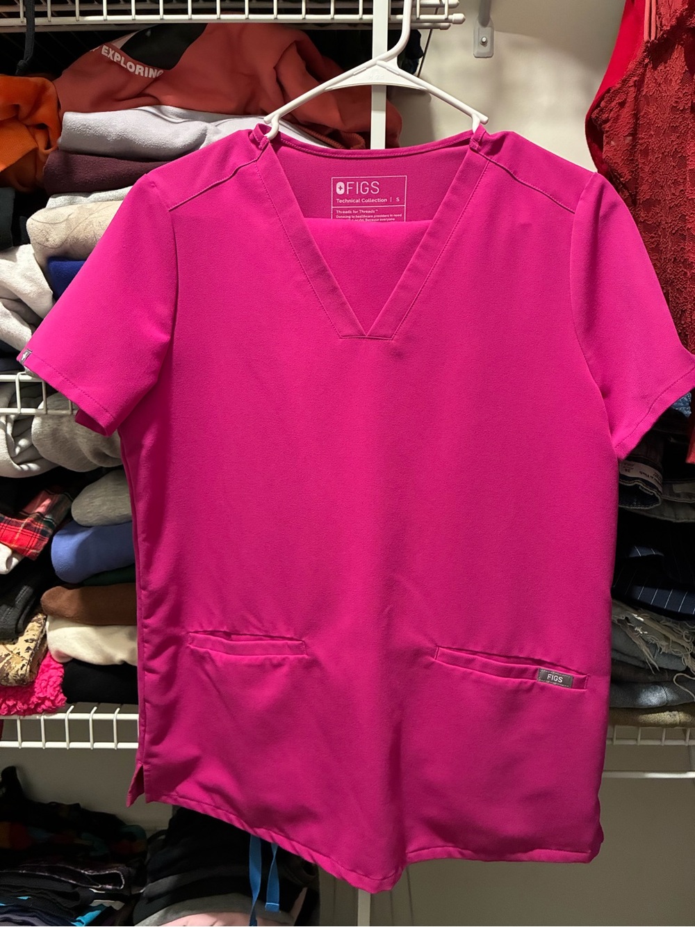 FIGS Women's Scrub TOP (only) in Raspberry Sorbet